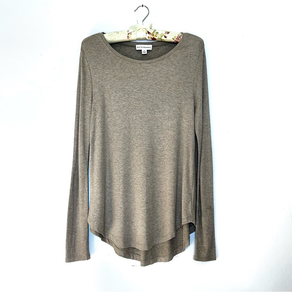 White + Warren Gray Long Sleeve Relaxed Blouse